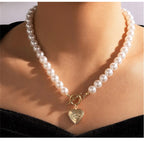 Rhinestone Butterfly Pendant Pearl Necklace Pi-Mart