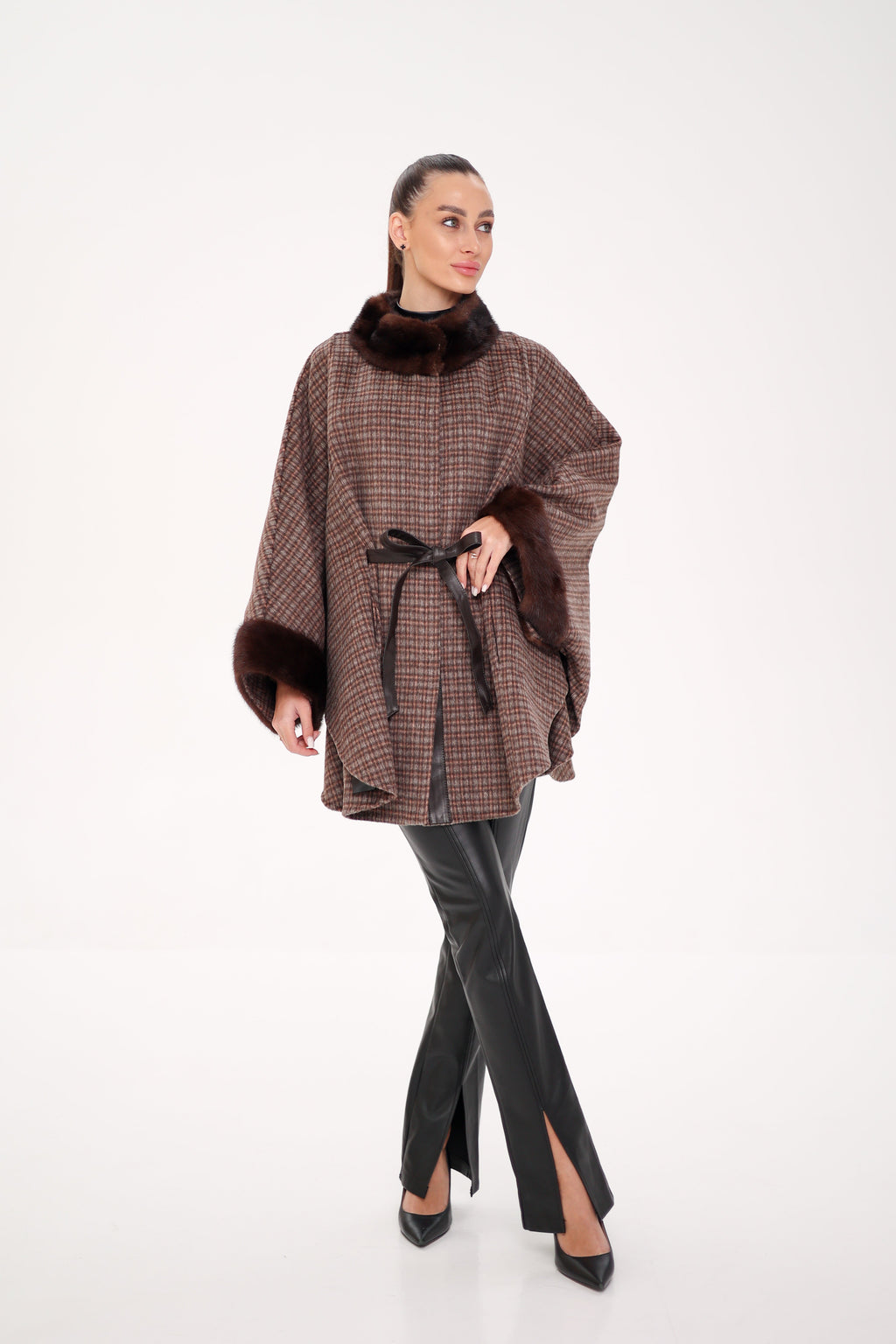 Genuine Scandinavian Mink Fur Double Face Wool Poncho - SJB-DIAMOND ELITES