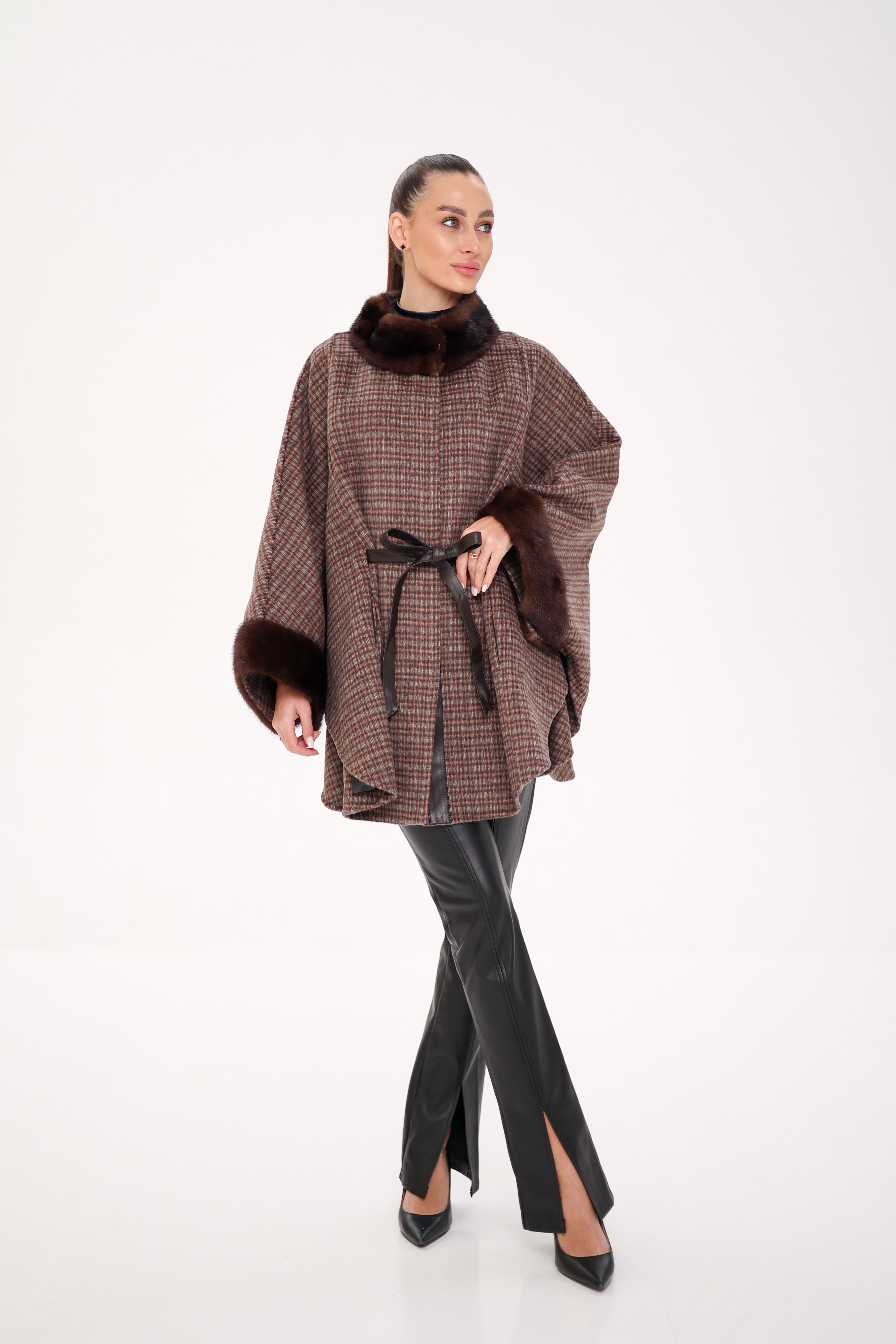 Genuine Scandinavian Mink Fur Double Face Wool Poncho - SJB-DIAMOND ELITES