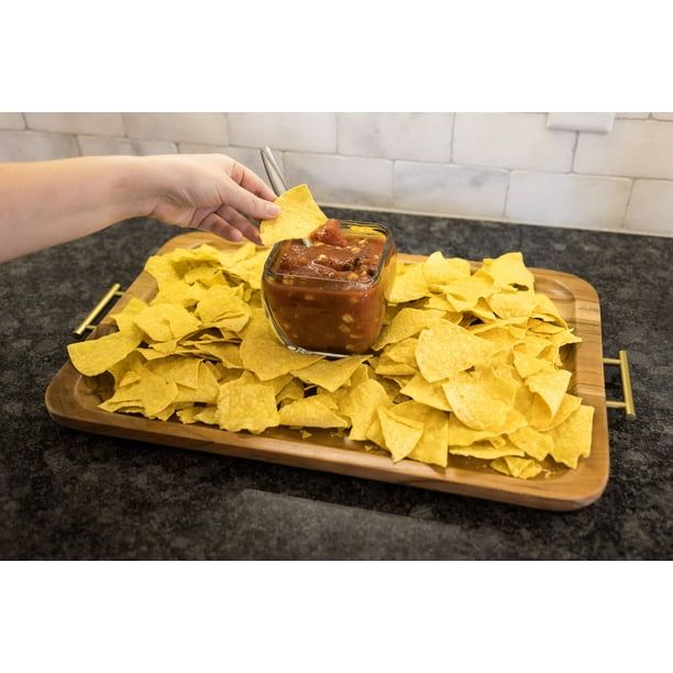 Better Homes & Gardens- Acacia Wood Rectangle Tray with Gold Color Handles, One Size EasyOptionXY LLC