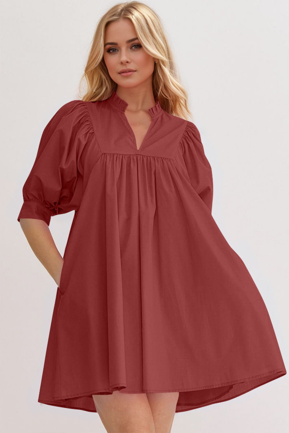 Pink Puff Sleeve Mini Dress Casual and Feminine Dress for Women Simple Classic Summer Dress Stevvex