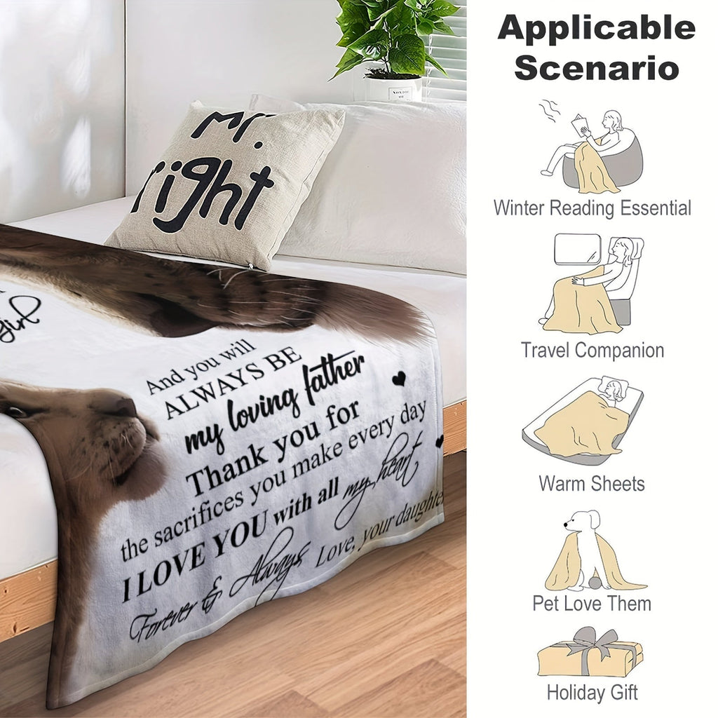 1pc Cozy Flannel Blanket, Car Interior Blanket- To My Dad, Love, Your Daughter, Lion Theme, All-Season Softness For Sofa, Couch, Office, Camping, Bed, Travel, And Living Room, Gifts For Friends, Besties, Sisters, Family, Birt