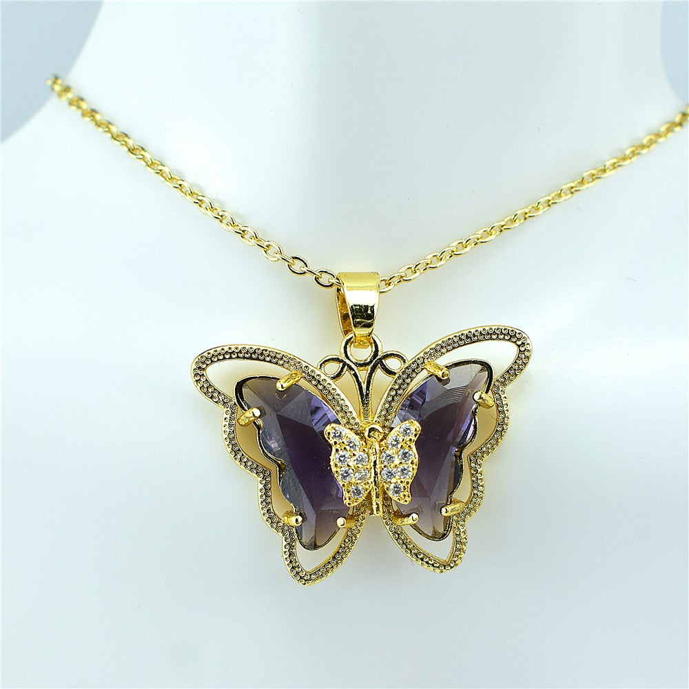Crystal Glass Butterfly Necklace Pi-Mart