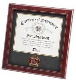 Firefighter Medallion Certificate Frame, mahogany made The Military Gift Store