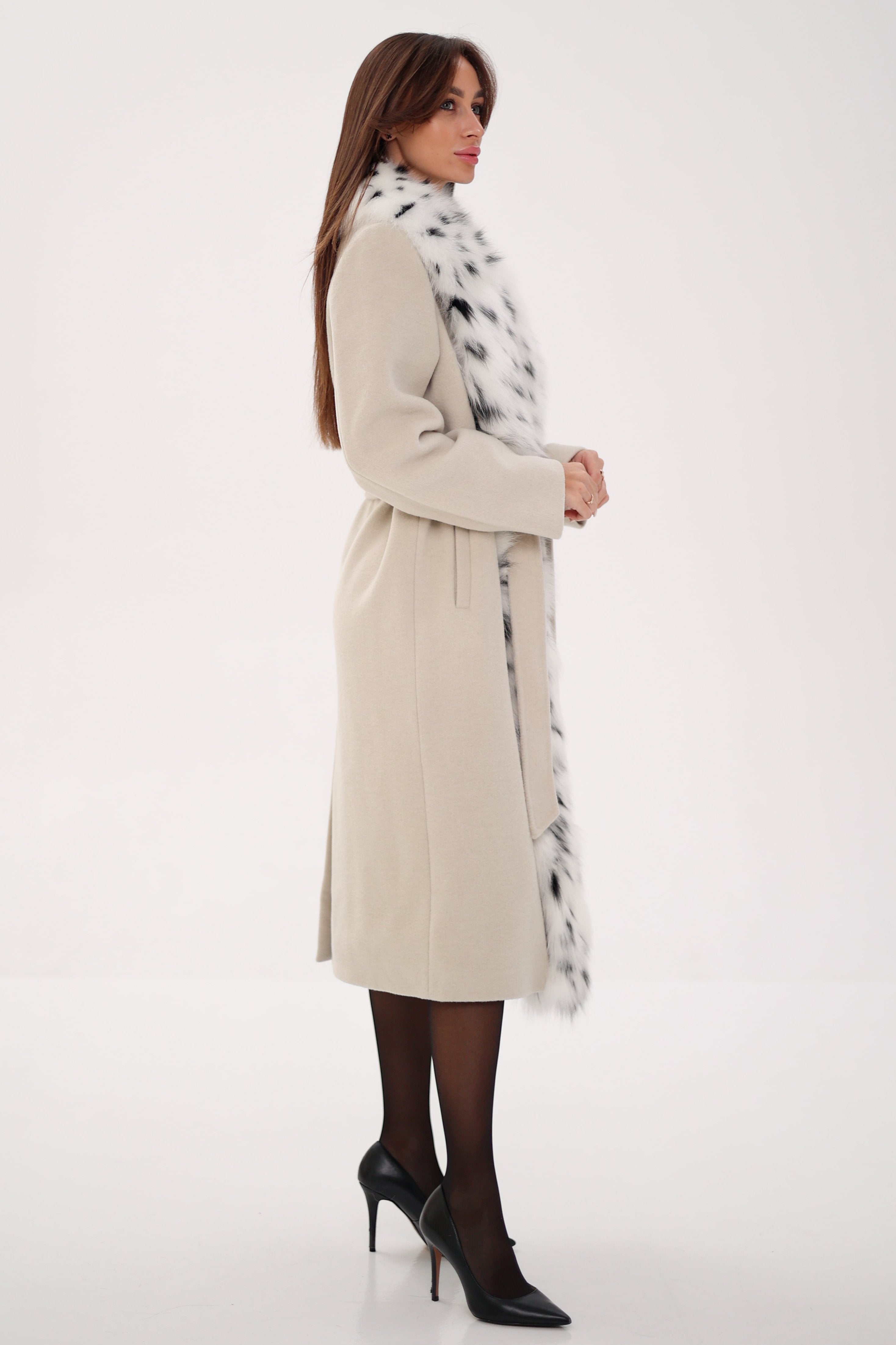 Genuine Arctic Fox Virgin Wool Wrap Coat - SJB-DIAMOND ELITES