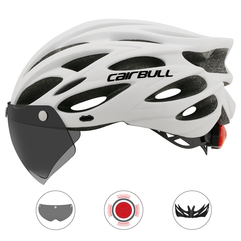Road mountain bike riding helmet with lens and brim taillight Lootquake LLC