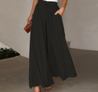 Women's Fashion Wide Leg Elastic Waistband Wide Leg High Waist Long Dress Pants Pi-Mart