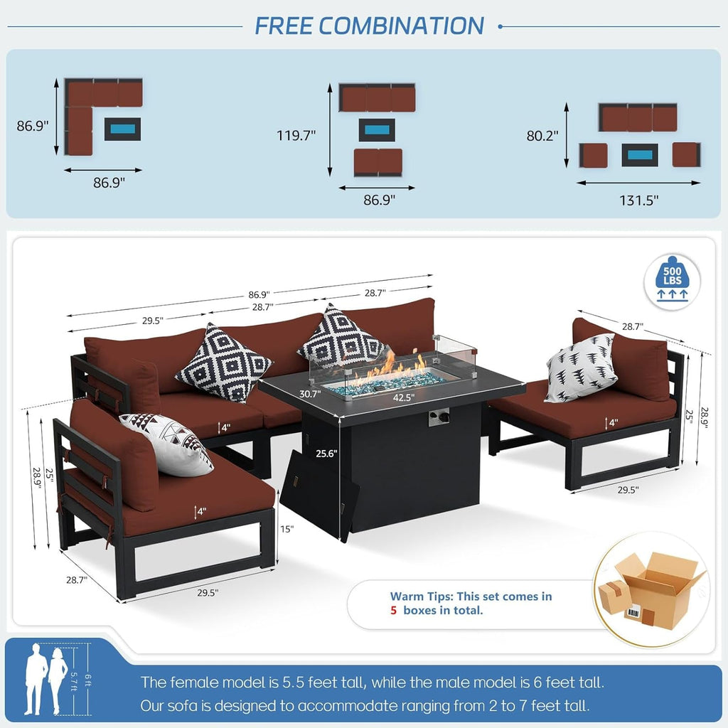 Grey Aluminum Outdoor Patio Set With Fire Pit Table Lootquake LLC