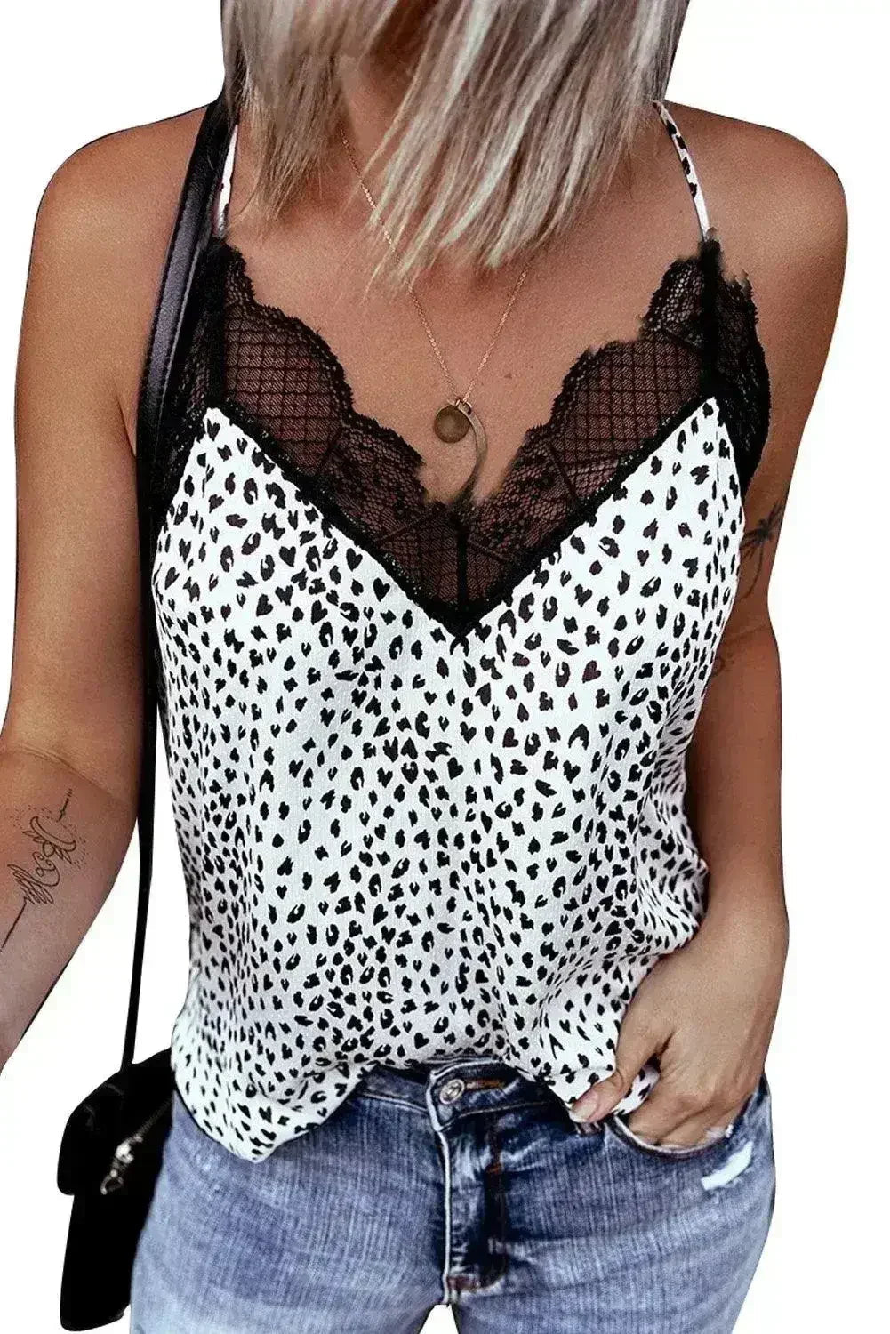 Spaghetti Strap Printed Lace Tank Top - SJB-DIAMOND ELITES