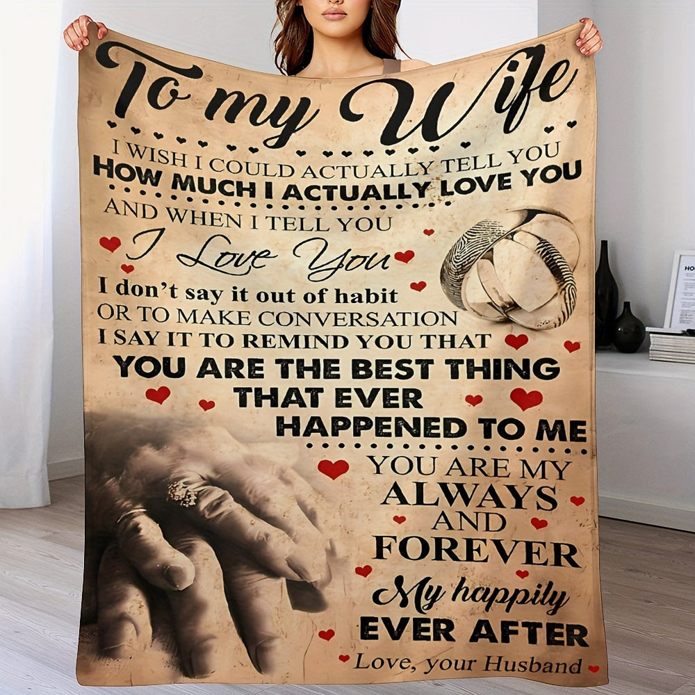 Plush Flannel Blanket for Wife - Husband to Wife Love Message - All-Season Softness for Sofa, Couch, Office, Camping, Bed, Travel, Living Room - Cozy Gift for Friends, Family, Birthday, 80x60in Lootquake LLC