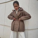 New Thickened Slimming Cinched Cotton-padded Coat Solid Color Belt Cotton Coat Jacket Pi-Mart