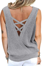 Gray Crisscross Hollow-out Knit Tank Top - SJB-DIAMOND ELITES