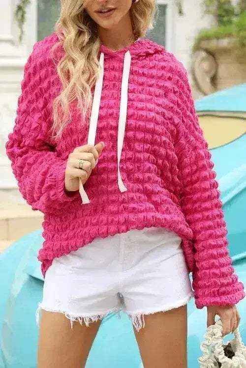 Rose Bubble Textured Waffle Hoodie - SJB-DIAMOND ELITES