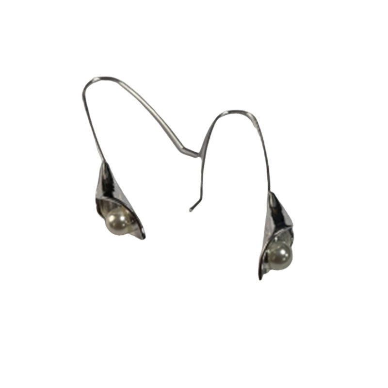 Geometric Silver Inlaid Pearl Dark Night Ear Hanging Retro Pi-Mart