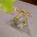 S925 Sterling Silver Gold-plated Jade Blue Bell Flower Stud Earrings