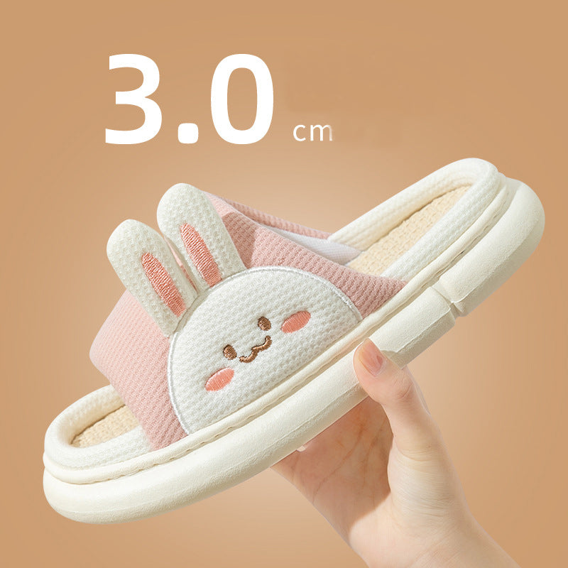 Cute Rabbit Slippers Linen House Shoes For Women Pi-Mart