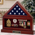 Flag and Pedestal Display Cases, Burial/Funeral, Military Shadow Box with Pedestal Stand, Solid Wood The Military Gift Store