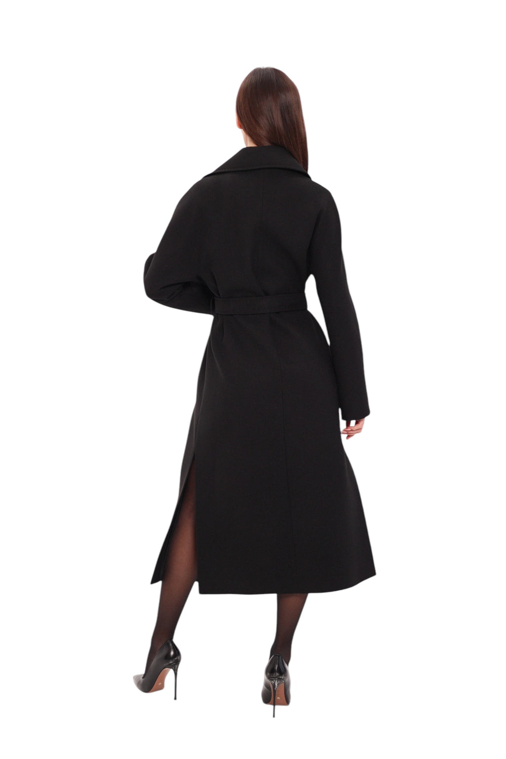 Pre-Order. Re-Stock Ships February 2026. Cambridge Comfort Wraparound Wool Cashmere Coat in Black