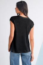 Sachet Pink Solid Color Side Slits Knit Tee
