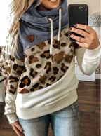 Printed stitching hooded fleece loose sweatshirt Pi-Mart