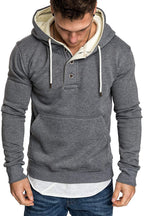Button-Trim Hooded Fleece Sweatshirt - Cotton Blend Pullover with Pockets Pi-Mart