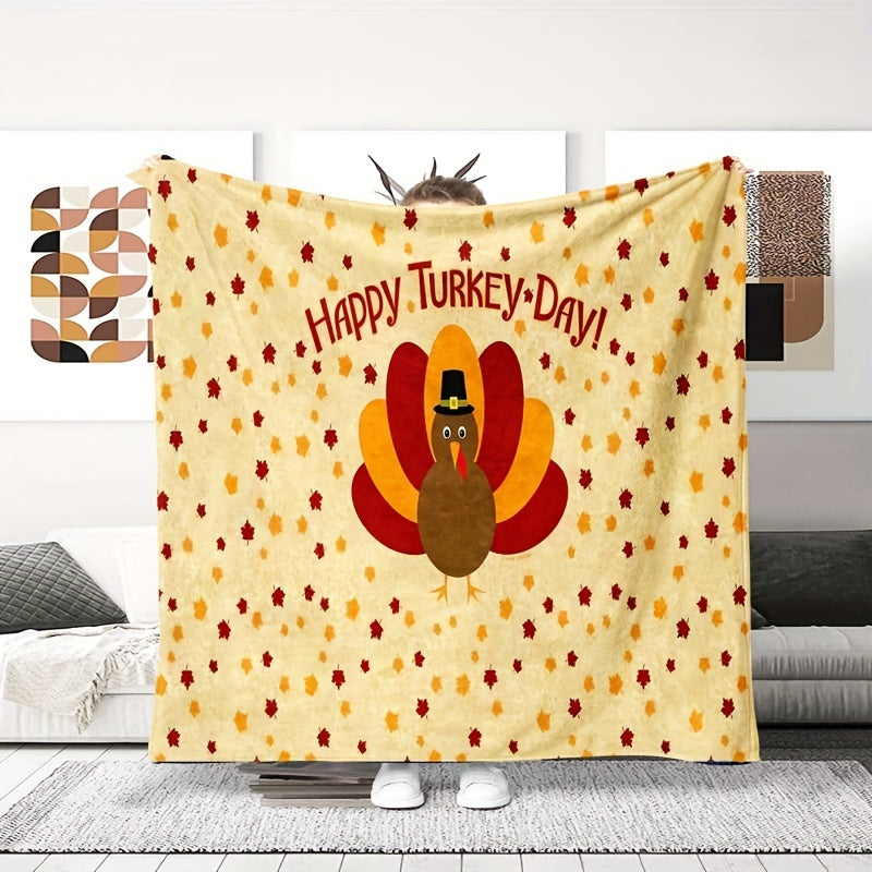 1pc Thanksgiving Happy Turkey Print Blanket, Sherpa Blanket, Soft Warm Throw Blanket Nap Blanket For Couch Sofa Office Bed Camping Travel, Multi-purpose Gift Blanket For All Season Lootquake LLC