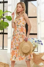 ADORA Floral Smocked Back Dress – Adjustable Strap Midi