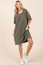Urban Rib Knit Short Sleeve Tee Dress For Women – Comfortable, Trendy, Chic & Versatile Dress for Casual Occasions Stevvex