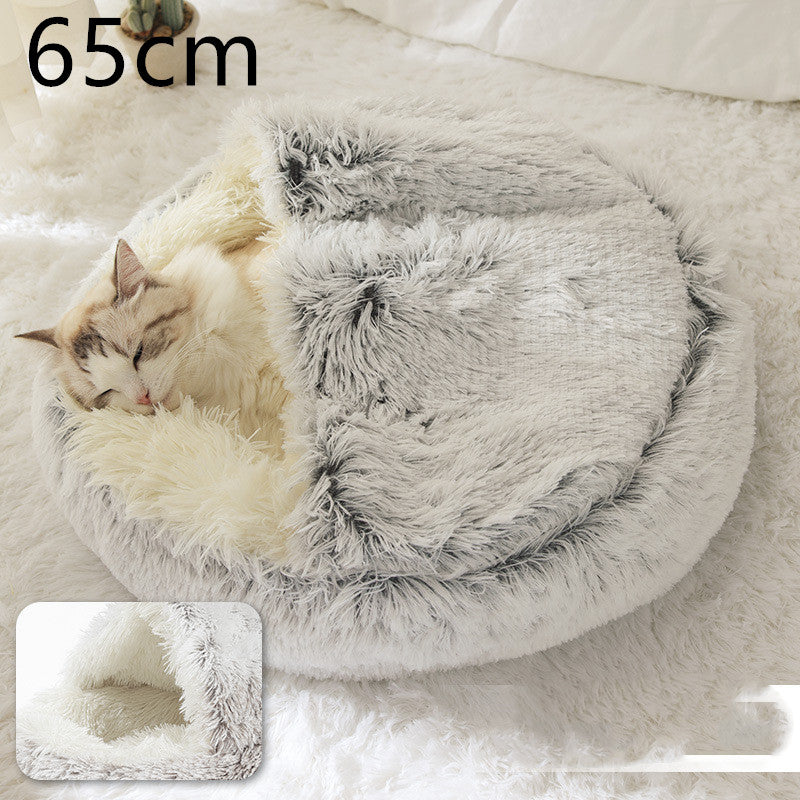 2 In 1 Dog And Cat Bed Pet Winter Bed Round Plush Warm Bed House Soft Long Plush Pets Bed Pi-Mart