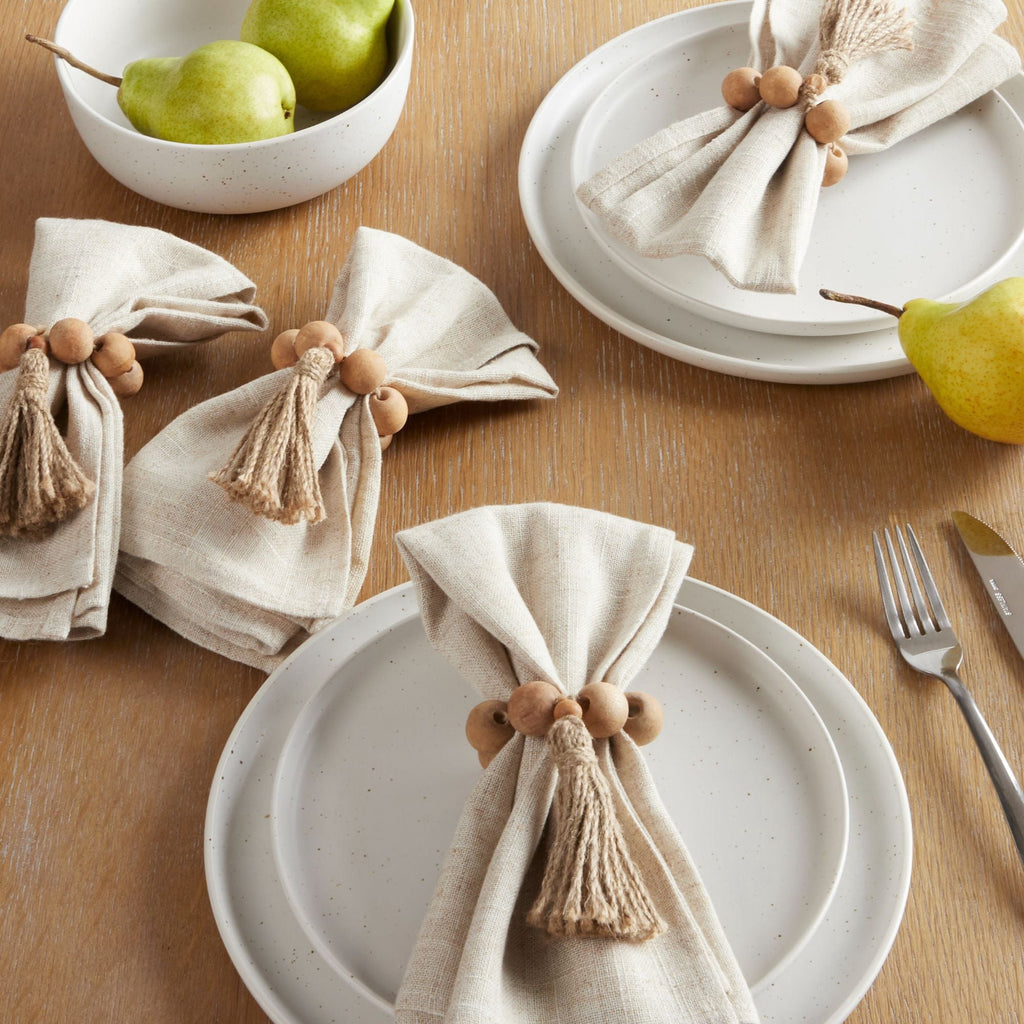 Better Homes & Garden Bead and Tassel Napkin Rings, Natural, 2.5"W x 6"L, 4 Pieces EasyOptionXY LLC