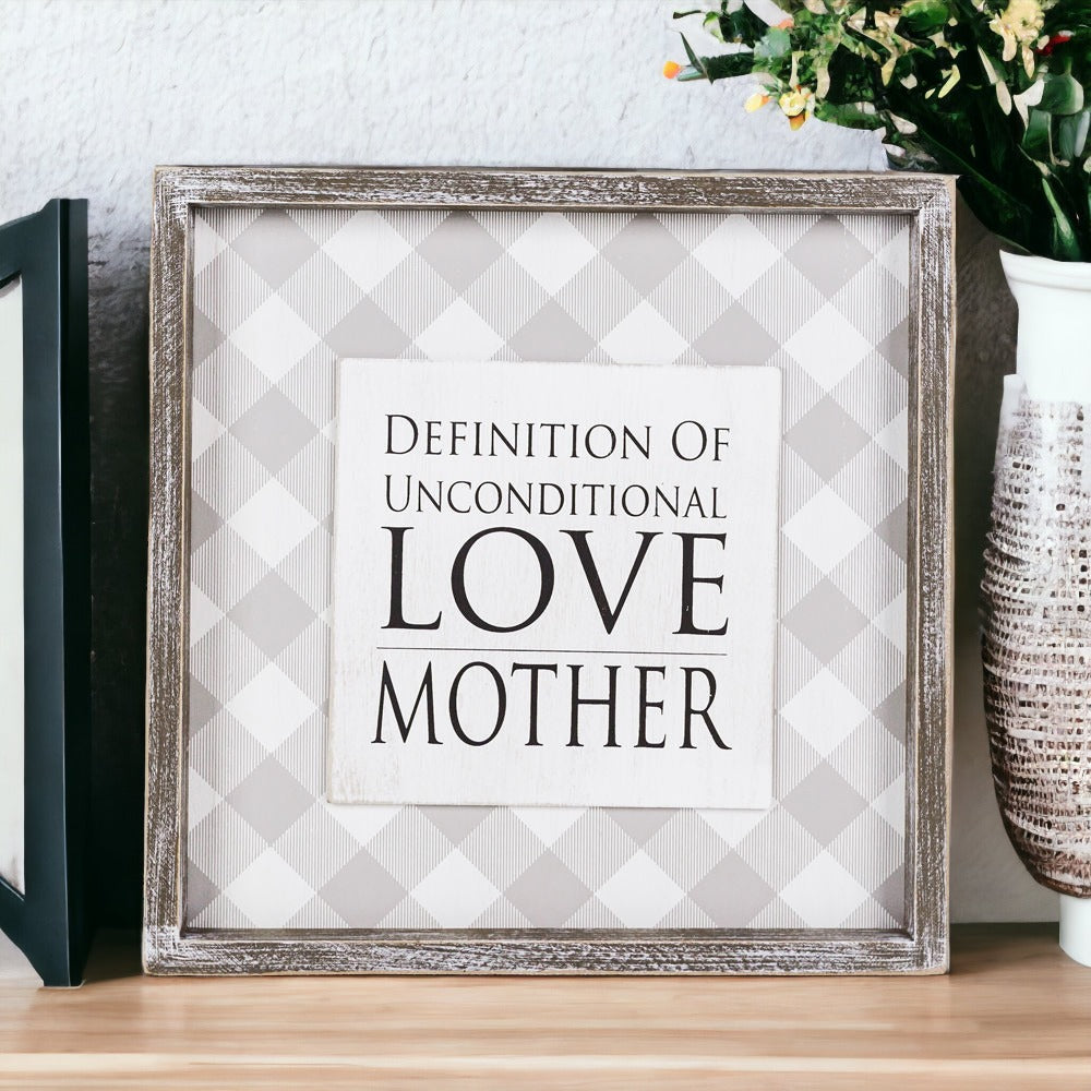 Unconditional Love Wood Sign 12x12 Framed Rustic Mother's Day Gift For Mom Definition Wall Decor BandsCo Straps