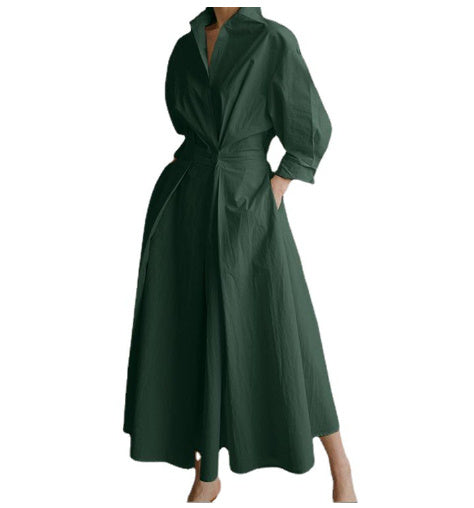 Long-sleeve Blouse Elastic Waist Swing Dress Pi-Mart