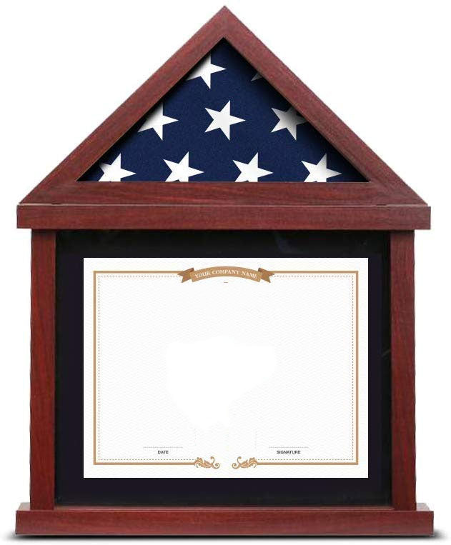 Flag Display Case for 3’x5’ Folded Flag With Shadow Box, Certificate Document Holder The Military Gift Store