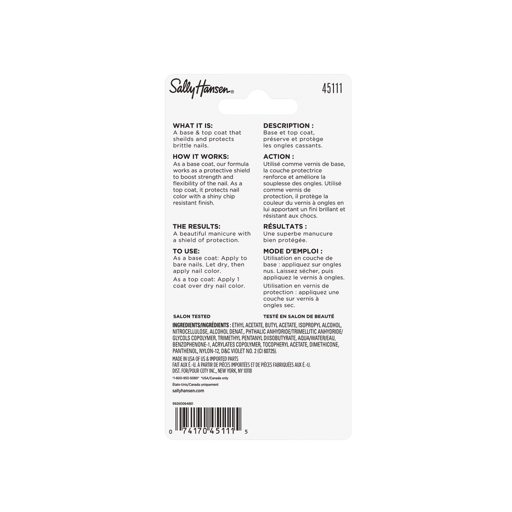 Sally Hansen Ultimate Shield Base & Top Coat, Shatterproof, .45 fl oz, Protects Nails