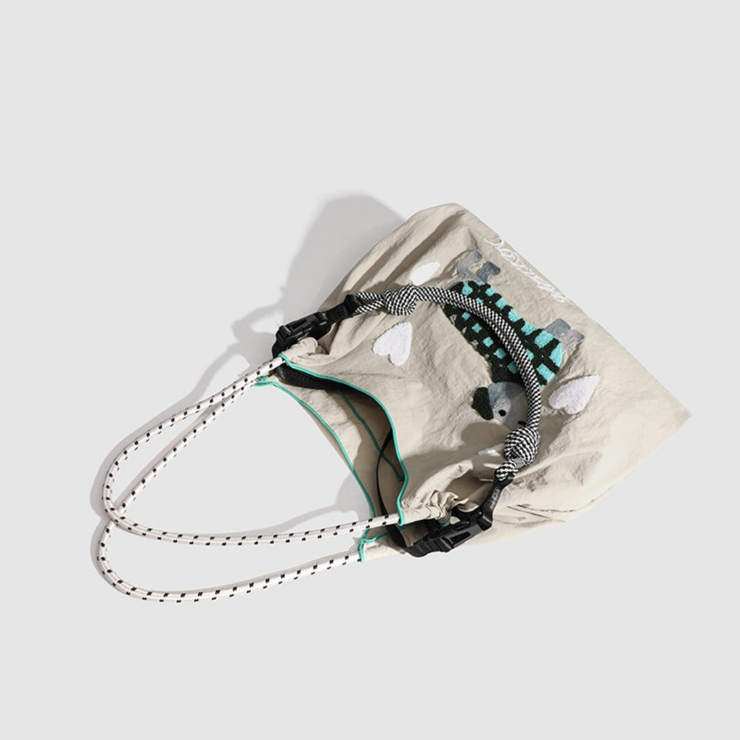 Large Capacity hobo bag with Embroidered Dog pattern, Shoulder bag Nylon, Shoulder Underarm Bag, Commuter hobo Bag Female