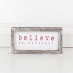 Believe In Kindness Wood Sign Christmas Wall Decor 8.5x4x1.5 Framed Rustic Holiday Gift BandsCo Straps