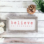 Believe In Kindness Wood Sign Christmas Wall Decor 8.5x4x1.5 Framed Rustic Holiday Gift BandsCo Straps