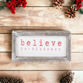 Believe In Kindness Wood Sign Christmas Wall Decor 8.5x4x1.5 Framed Rustic Holiday Gift BandsCo Straps
