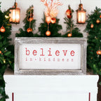 Believe In Kindness Wood Sign Christmas Wall Decor 8.5x4x1.5 Framed Rustic Holiday Gift BandsCo Straps