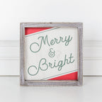 Merry And Bright 7 Inch Wood Christmas Wall Sign Red Green White Holiday Home Decor 7x7x1.5 BandsCo Straps