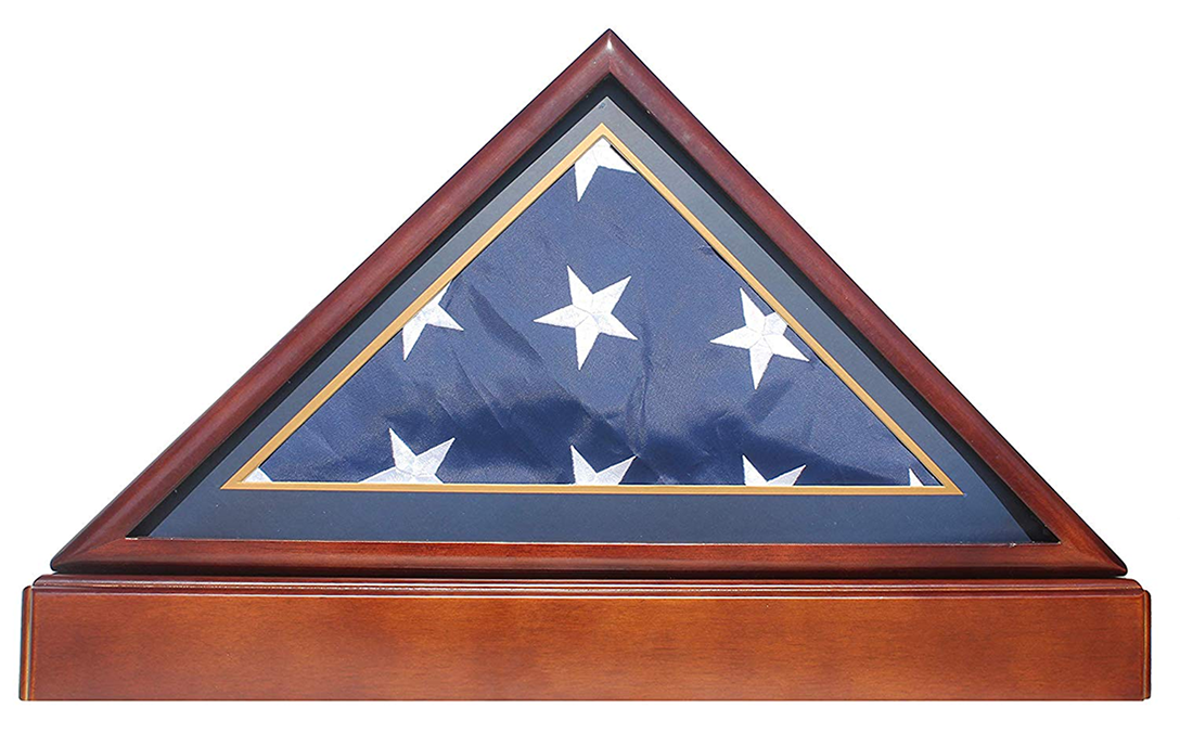 Burial/Funeral Flag Display Case Frame, Military Shadow Box with Pedestal Stand - 3'x5' Flag The Military Gift Store