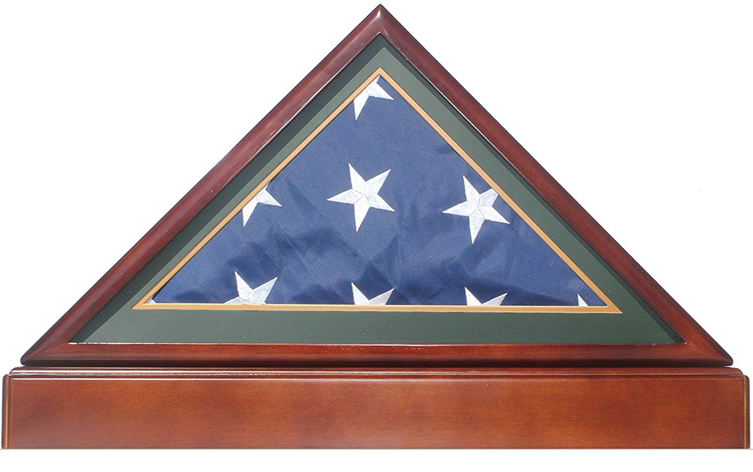 Burial/Funeral Military Shadow Box with Pedestal Stand (with Army Green Mat) The Military Gift Store