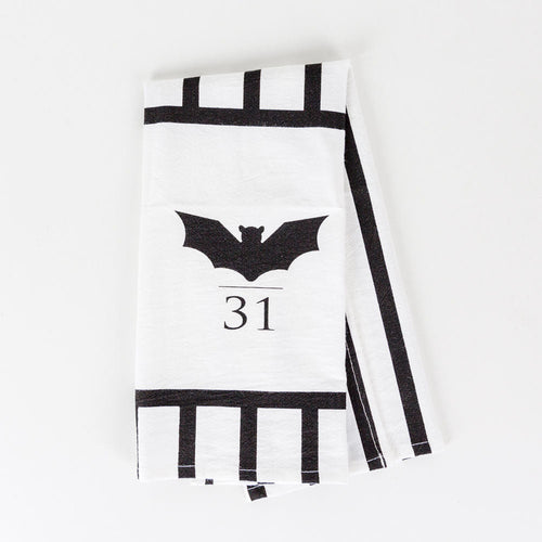 Halloween Tea Towel Bat 31 Vs Mummy Black White Cotton Dish Towel Kitchen Hand Towel Decor BandsCo Straps