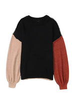 Colorblock Bishop Sleeve Sweater - Ribbed Trim | Femstylo