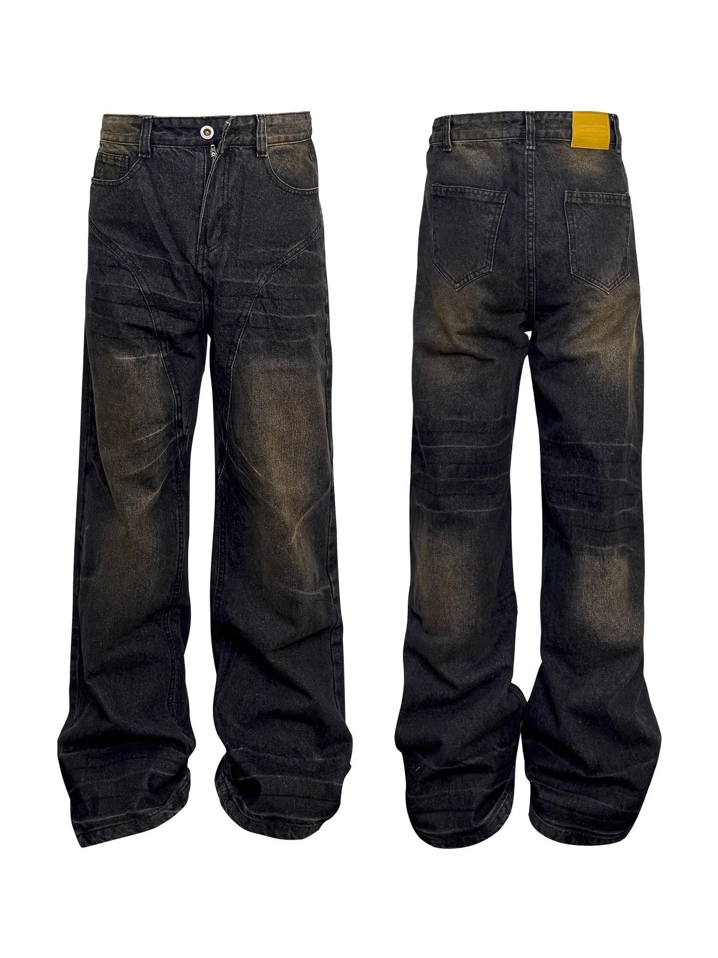 Niche Retro Washed Straight Deconstructed Jeans Lootquake LLC