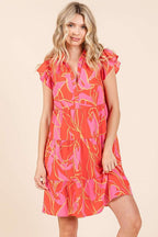 Leaf Print Ruffle Sleeve Tiered Mini Dress For Summer – Fluttering, Playful and Feminine Dress with Layered Details Stevvex