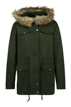 Zipper Snaps Pocket Plush Hooded Parka Jacket