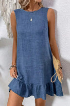 Ashleigh Blue Sleeveless Knot Backless Ruffle Hem Mini Dress