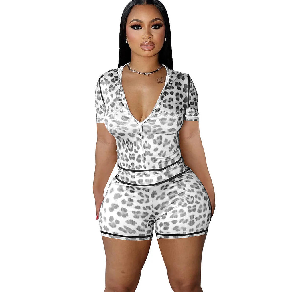 FAGADOER Sexy Leopard Contrast Letter Print Woman 2 Piece Set Outfit Short Sleeve Crop Jacket+Skinny Flare Pants Suit Streetwear Purplish Diva