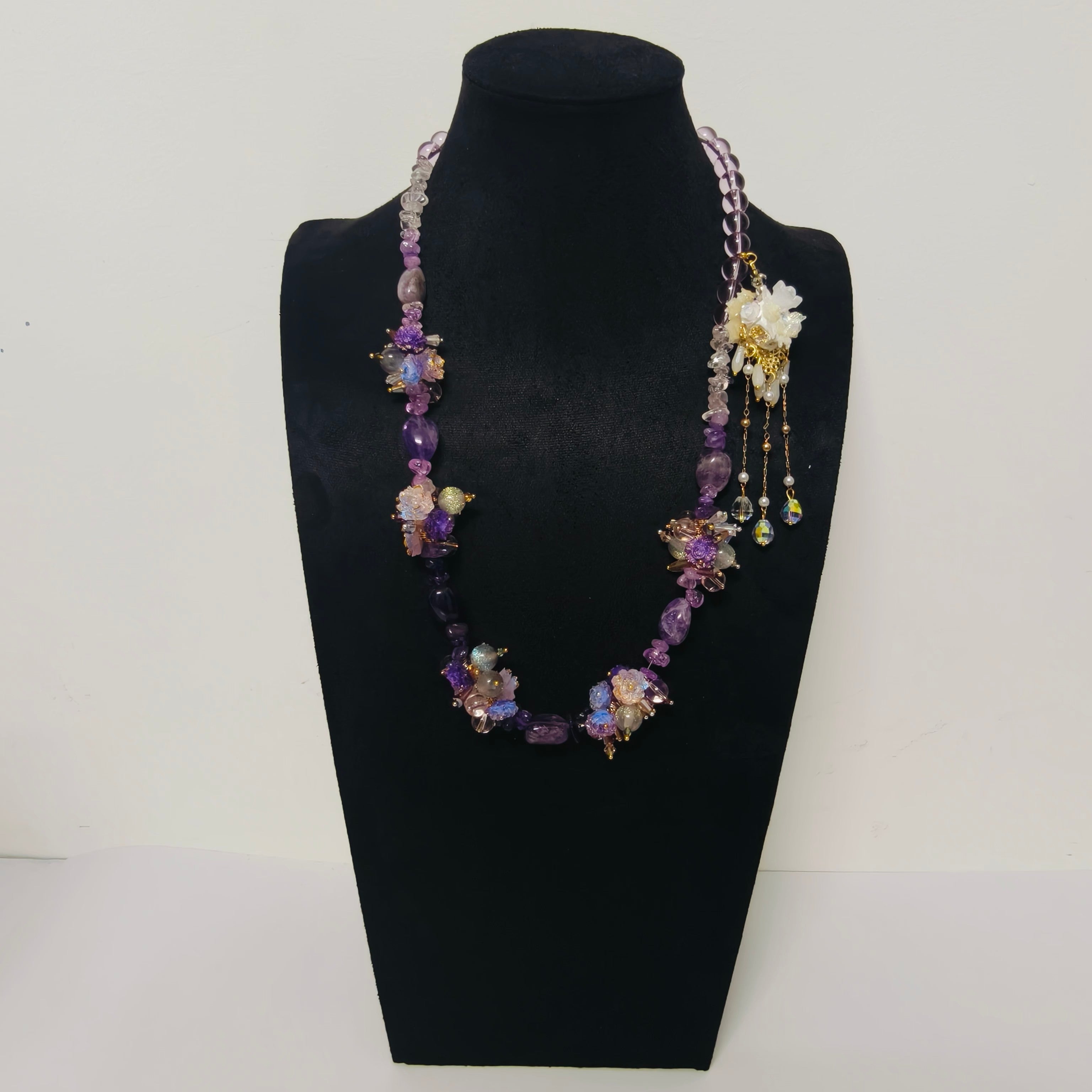 Handmade Premium Crystal Necklace |  Artisan Woven Jewelry with Alloy Accents  | Elegant Sparkling Statement Necklace for Women (MAC345)